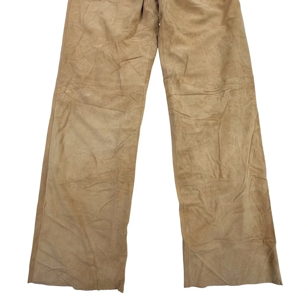 Claude Lamont Suede Pants Men 38 Tan Silky Leather‎ Pleated Raw Hem Lined NEW